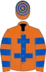 Orange, royal blue cross of lorraine, hooped sleeves and cap