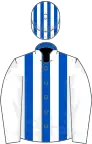 Royal blue and white stripes, white sleeves