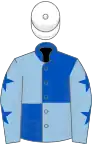 Royal bluer and light blue (quartered), light blue sleeves, royal blue stars, white cap