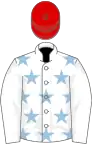 White, light blue stars on body, red cap