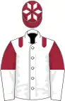 White, maroon epaulettes, maroon and white halved sleeves, maroon cap, white diamonds