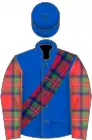 Royal Blue, black sash, red and black checked Sleeves, Royal Blue Cap