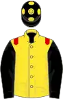 Yellow, red epaulettes, black sleeves, black cap, yellow spots