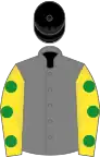 Gree, large yellow spots, yellow sleeves, green spots, black cap