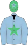 Light blue, emerald green star, emerald green cap, light blue star