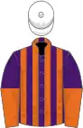 Purple and orange stripes, halved sleeves, white cap