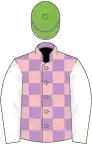 Mauve and pink check, white sleeves, Light Green cap