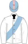 White, Light Blue sash and cap with Pink stripe