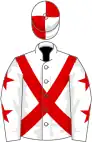 White, red cross sashes, red stars on sleeves, quartered cap