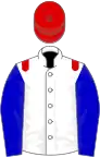 White, blue sleeves, red epaulets and cap