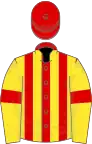 Red and yellow stripes, yellow sleeves, red armlets, red cap