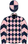 DARK BLUE and PINK DIAMONDS, pink chevrons on sleeves, quartered cap