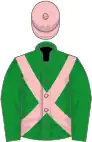 Green, pink saint andre's cross, green sleeves, pink cap