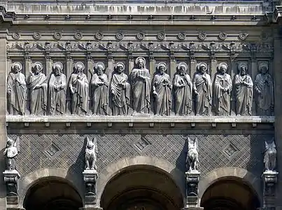 The frieze depicting Christ and the Twelve Apostles over the west portal