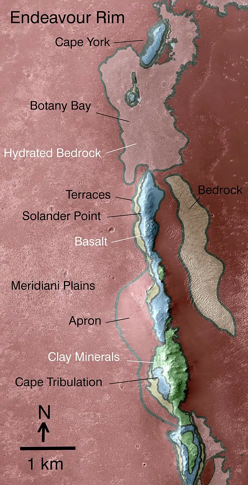 This geological map created from MRO's CRISM instrument data from orbit gives an overview of some of the geology in the area MER-B is exploring