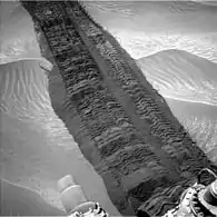 "Hidden Valley" sand - Curiosity's tracks (August 4, 2014).