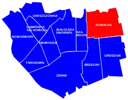 Location of Kobiałka within the district of Białołęka, in accordance to the Municipal Information System.