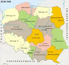 The administrative subdivisions of Poland in September 1945, including the Silesian Voivodeship.