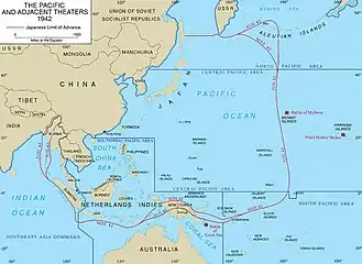 Pacific War Theater Areas map 1942, Pacific Ocean Areas