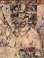 Probable King of Bamyan, in Sasanian style, in the niche of the 38 meters Buddha, next to the Sun God, Bamyan.