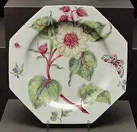 "Botanical" plate, c. 1756-1760, imitating Chelsea