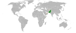 Map indicating locations of Pakistan and United Arab Emirates