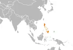 Map indicating locations of Palau and Philippines