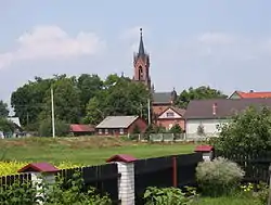 Panorama of the village with the Church of the Sacred Heart