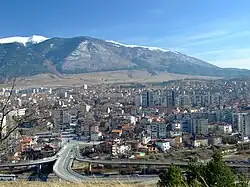 Dupnitsa in front of the highest mountain in Southeastern Europe - the Rila Mountain