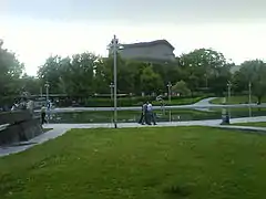 Green spaces and Swan Lake around the Opera House.