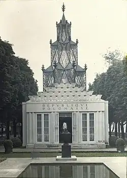 Polish art déco pavilion including its artworks representing the culture of Poland, Paris, 1925. The building was awarded the Grand Prix.