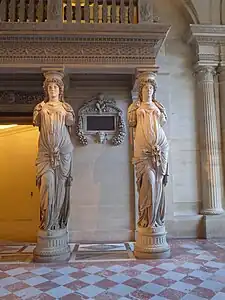 Renaissance caryatids of the musicians' loft in the Louvre Palace, Paris, by Jean Goujon, 1550