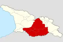 Map highlighting the historical region of Kartli in modern borders of Georgia