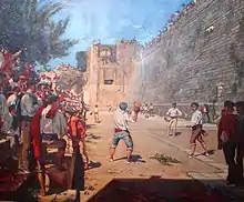 Basque Pelota's game under the Fuenterrabia's City Walls, by Gustave Colin in 1863