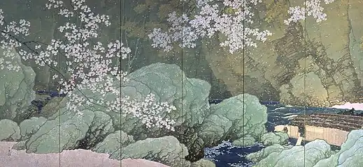 Left panel of the Parting Spring (行く春, Yuku Haru), 1916. Important Cultural Property, National Museum of Modern Art, Tokyo.