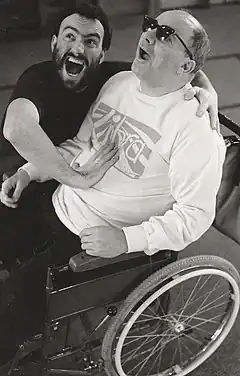 Paul Newham working with a member of Libra Theatre – a troupe comprising people with disabilities.