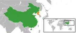 Map indicating locations of People's Republic of China and North Korea