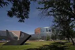 The sculpture "Sonar Tide," in front of the Peoria Civic Center is by Ronald Bladen. He was a member of the Brata Gallery.