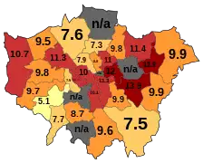 Percentage of Reception age children obese in 2020