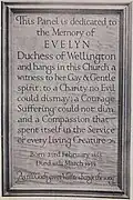 Plaque commemorating Evelyn, Duchess of Wellington