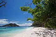 Beach on Grande Soeur, overlooking Petite Soeur.