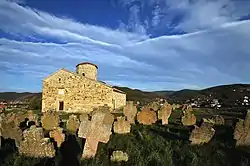 Ruins of a fortress in the mountains.