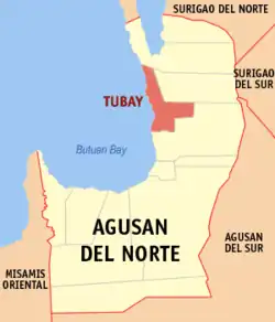 Map of Agusan del Norte with Tubay highlighted