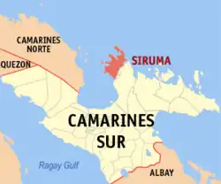 Map of Camarines Sur with Siruma highlighted