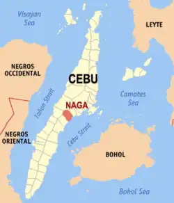 Map of Cebu with Naga highlighted