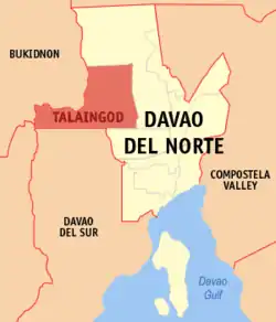 Map of Davao del Norte with Talaingod highlighted