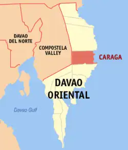 Map of Davao Oriental with Caraga highlighted