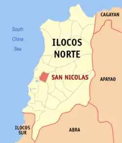 Map of Ilocos Norte with San Nicolas highlighted