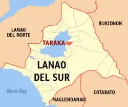 Map of Lanao del Sur with Taraka highlighted