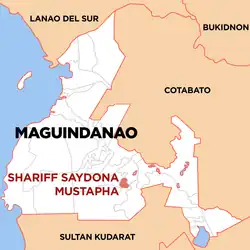 Map of Maguindanao del Sur with Shariff Saydona Mustapha highlighted